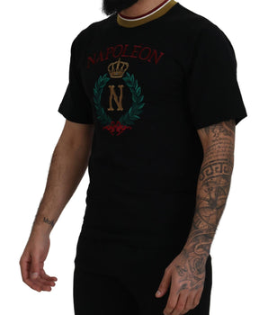 Dolce & Gabbana Black Cotton Embroidered Crewneck T-shirt
