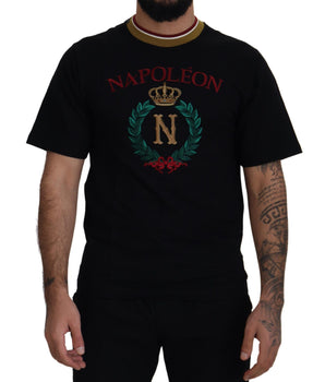 Dolce & Gabbana Black Cotton Embroidered Crewneck T-shirt