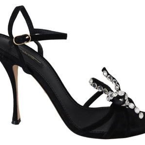 Dolce &amp; Gabbana Elegant Suede High Sandals with Crystal Bows