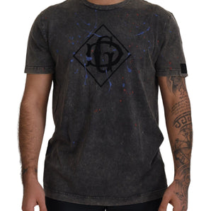 Dolce &amp; Gabbana Elevated Gray Cotton Tee with Discolored DG Logo