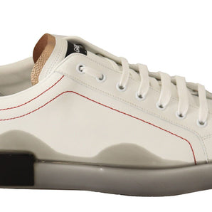 Dolce &amp; Gabbana Elegant White &amp; Gold Leather Sneakers