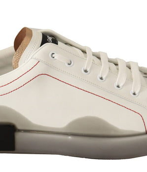 Dolce & Gabbana White Gold Leather Low Top Sneakers Casual Shoes