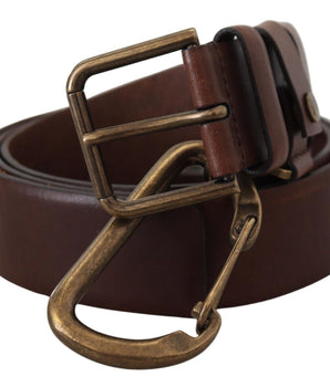 Dolce & Gabbana Brown Leather Gold Metal Buckle Carabiner Belt