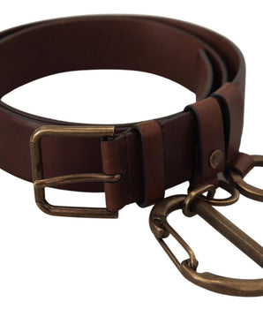 Dolce & Gabbana Brown Leather Gold Metal Buckle Carabiner Belt