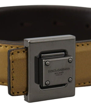 Dolce & Gabbana Gold Leather Silver Square Metal Buckle Belt