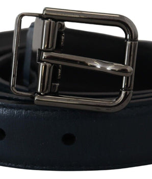 Dolce & Gabbana Blue Leather Silver Metal Buckle Vintage Belt
