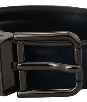 Dolce & Gabbana Blue Leather Silver Metal Buckle Vintage Belt