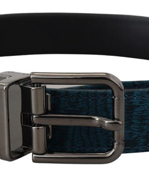 Dolce & Gabbana Blue Jacquard Moire Silver Metal Belt Men