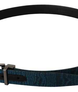 Dolce & Gabbana Blue Jacquard Moire Silver Metal Belt Men