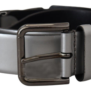 Dolce &amp; Gabbana Chic Silver Leather Belt with Metal Buckle