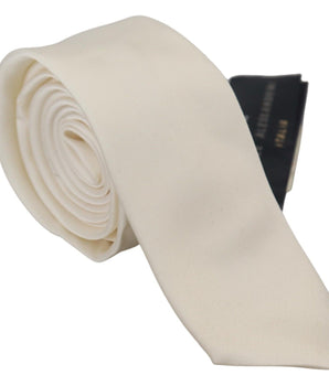 Daniele Alessandrini Off White Silk Men Necktie Adjustable Accessory Tie
