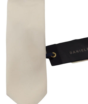 Daniele Alessandrini Off White Silk Men Necktie Adjustable Accessory Tie