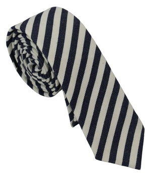 Denny Rose White Blue Striped Classic Adjustable Men Silk Tie
