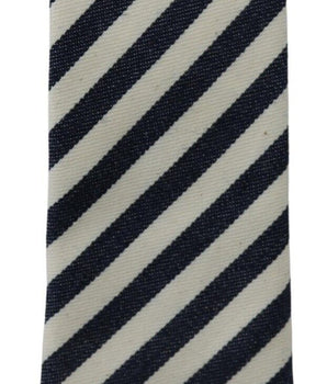 Denny Rose White Blue Striped Classic Adjustable Men Silk Tie