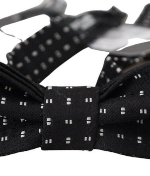 Dolce & Gabbana Black Silk Patterned Neck Papillon Accessory Bow Tie
