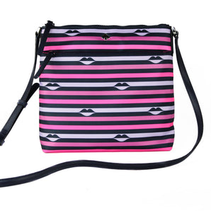 Kate Spade Jae Nylon Leather Flat Pink Striped Multi Crossbody HandBag Purse