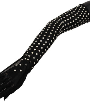Dolce & Gabbana Black Crystal Elbow Length Cotton Tulle Gloves