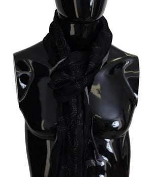 Costume National Black Grey Logo Print Men Neck Wrap Shawl Scarf