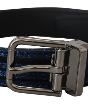 Dolce & Gabbana Blue Jacquard Stripe Silver Buckle Belt
