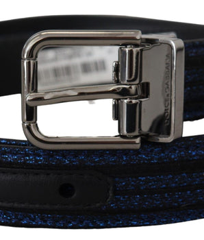Dolce & Gabbana Blue Jacquard Stripe Silver Buckle Belt