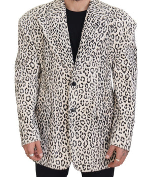 Dolce & Gabbana White Leopard Single Breasted Coat Blazer