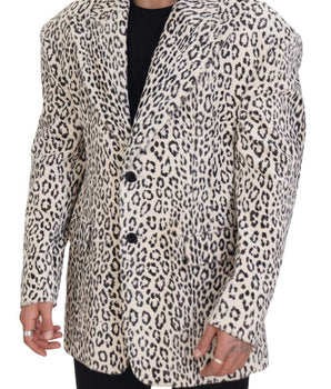 Dolce & Gabbana White Leopard Single Breasted Coat Blazer