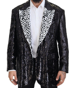 Dolce & Gabbana Black Sequined Cow Pattern Nylon Blazer