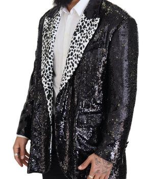 Dolce & Gabbana Black Sequined Cow Pattern Nylon Blazer