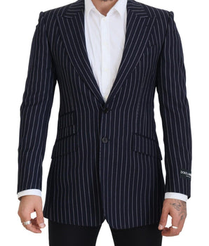Dolce & Gabbana Dark Blue Stripe Wool Single Breasted Blazer