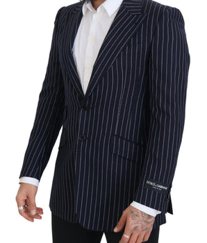 Dolce & Gabbana Dark Blue Stripe Wool Single Breasted Blazer
