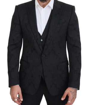 Dolce & Gabbana Black Floral Brocade 2 Piece MARTINI Suit