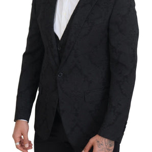 Dolce &amp; Gabbana Elegant Black Martini Suit Jacket &amp; Vest Ensemble