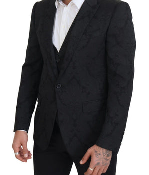 Dolce & Gabbana Black Floral Brocade 2 Piece MARTINI Suit