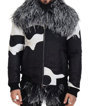 Dolce &amp; Gabbana Elegant Shearling Zip Jacket in Black &amp; White