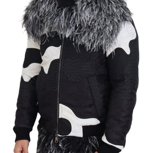 Dolce &amp; Gabbana Elegant Shearling Zip Jacket in Black &amp; White