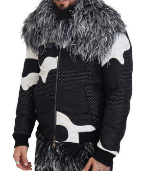 Dolce &amp; Gabbana Elegant Shearling Zip Jacket in Black &amp; White