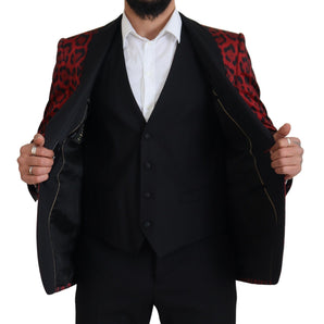 Dolce &amp; Gabbana Radiant Red Leopard Print Three Piece Suit