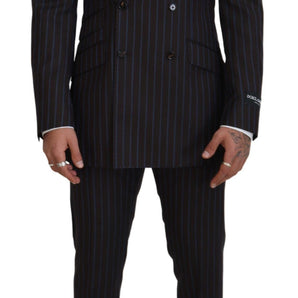 Dolce &amp; Gabbana Elegant Black Striped Virgin Wool Suit