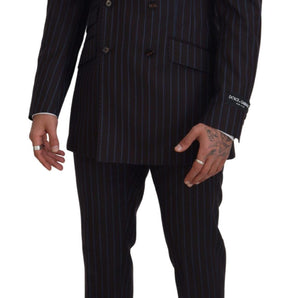 Dolce &amp; Gabbana Elegant Black Striped Virgin Wool Suit