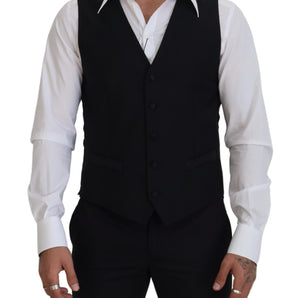 Dolce &amp; Gabbana Elegant Black Single-Breasted Dress Vest