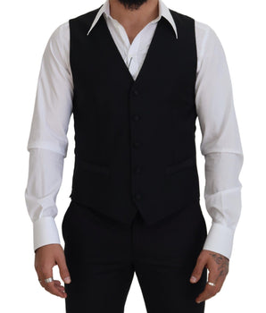 Dolce & Gabbana Black Virgin Wool Waistcoat Formal Dress Vest