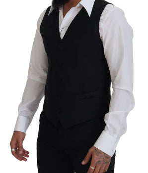 Dolce & Gabbana Black Virgin Wool Waistcoat Formal Dress Vest