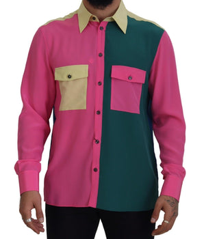 Dolce & Gabbana Multicolor Patchwork Silk Button Down Shirt
