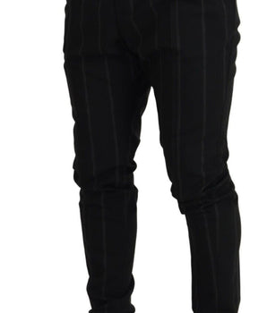 Dolce & Gabbana Black Striped Men Trousers Cotton Pants