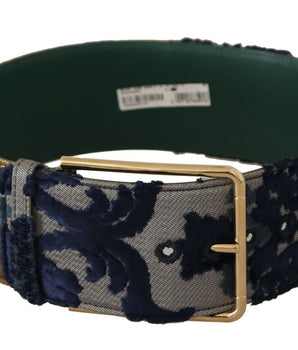 Dolce & Gabbana Green Jaquard Embroid Leather Gold Metal Belt