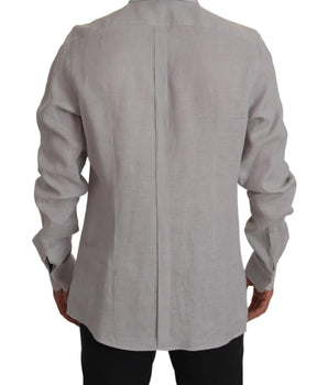 Dolce & Gabbana Gray Linen Long Sleeves Formal GOLD Shirt