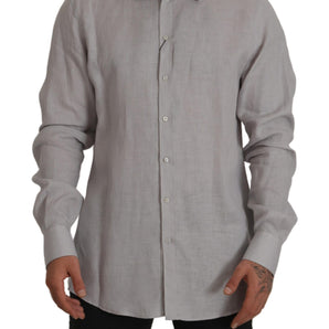 Dolce &amp; Gabbana Elegant Gray Slim Fit Linen Shirt