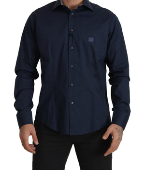 Roberto Cavalli Navy Blue Cotton Dress Formal Shirt