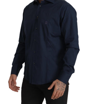 Roberto Cavalli Navy Blue Cotton Dress Formal Shirt