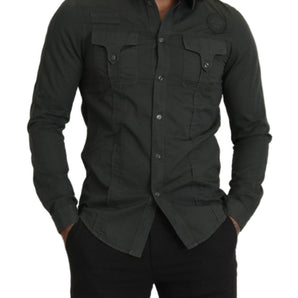 GF Ferre Sleek Dark Gray Cotton Casual Shirt